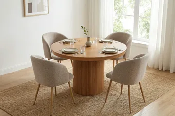 Kopparbo Uttrekkbar rund 120-220 cm eik med 4 Greya spisestoler - Eik - Møbler - Bord - Spisegrupper