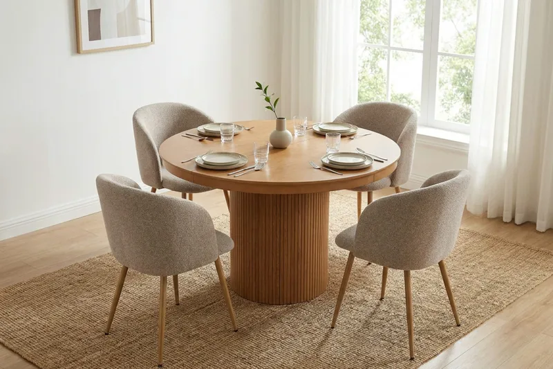 Kopparbo Uttrekkbar rund 120-220 cm eik med 4 Greya spisestoler - Eik - Møbler - Bord - Spisegrupper