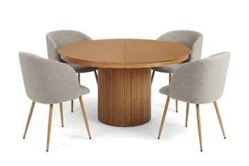 Kopparbo Uttrekkbar rund 120-220 cm eik med 4 Greya spisestoler - Eik - Møbler - Bord - Spisegrupper