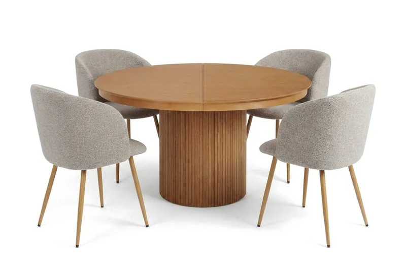 Kopparbo Uttrekkbar rund 120-220 cm eik med 4 Greya spisestoler - Eik - Møbler - Bord - Spisegrupper