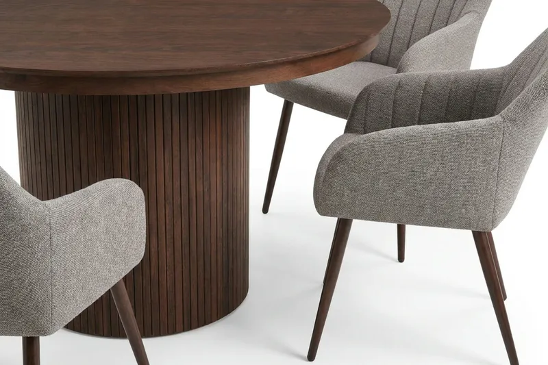 Kopparbo uttrekkbart rundt 120-220 cm valnøtt med 4 Filippa spisestoler - Valnøtt - Møbler - Bord - Spisegrupper