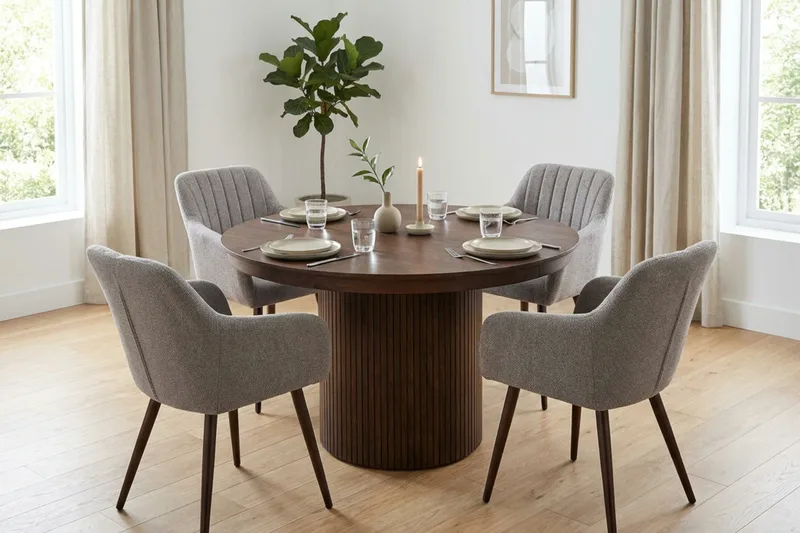 Kopparbo uttrekkbart rundt 120-220 cm valnøtt med 4 Filippa spisestoler - Valnøtt - Møbler - Bord - Spisegrupper