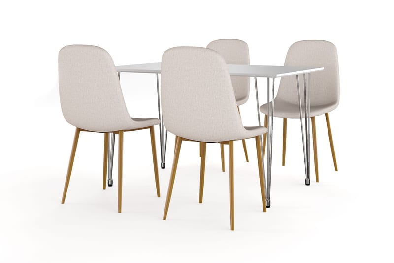Kronblom Spisebord 120 cm + 4 stk Nibe stol beige med eikeben, Hvit/Beige