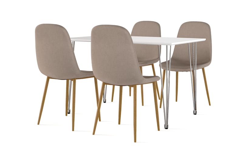 Kronblom Spisebord 120 cm + 4 stk Nibe stol brun med eikeben, Hvit/Brun