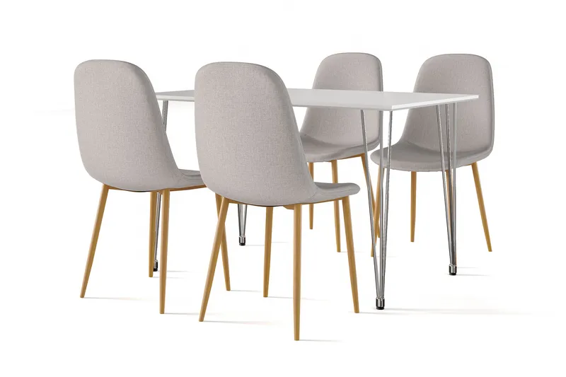 Kronblom Spisebord 120 cm + 4 stk Nibe stol grå med eikeben - Hvit/Grå - Møbler - Bord - Spisegrupper