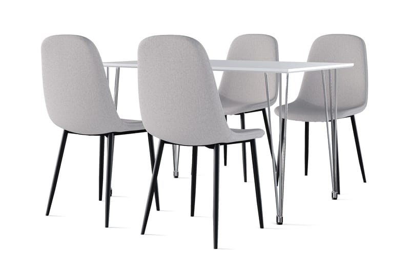 Kronblom Spisebord 120 cm + 4 stk Nibe stol grå med svarte ben, Hvit/Grå