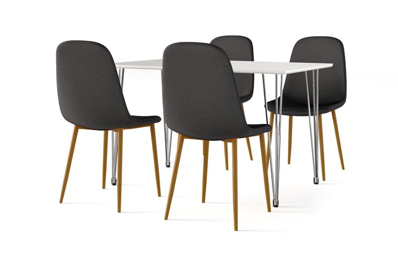 Kronblom Spisebord 120 cm + 4 stk Nibe stol svart med eikeben, Hvit/Svart