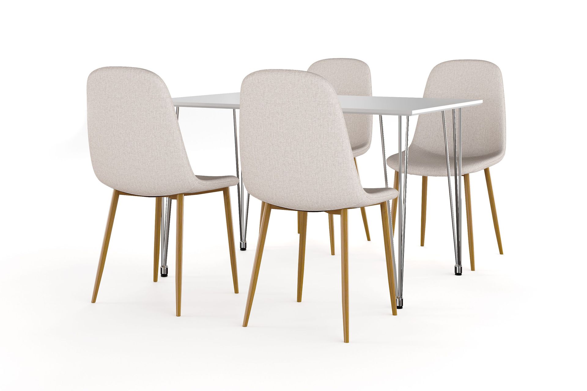 Kronblom Spisebord 120 cm + 4 stk Nibe stol beige med eikeben - Hvit/Beige