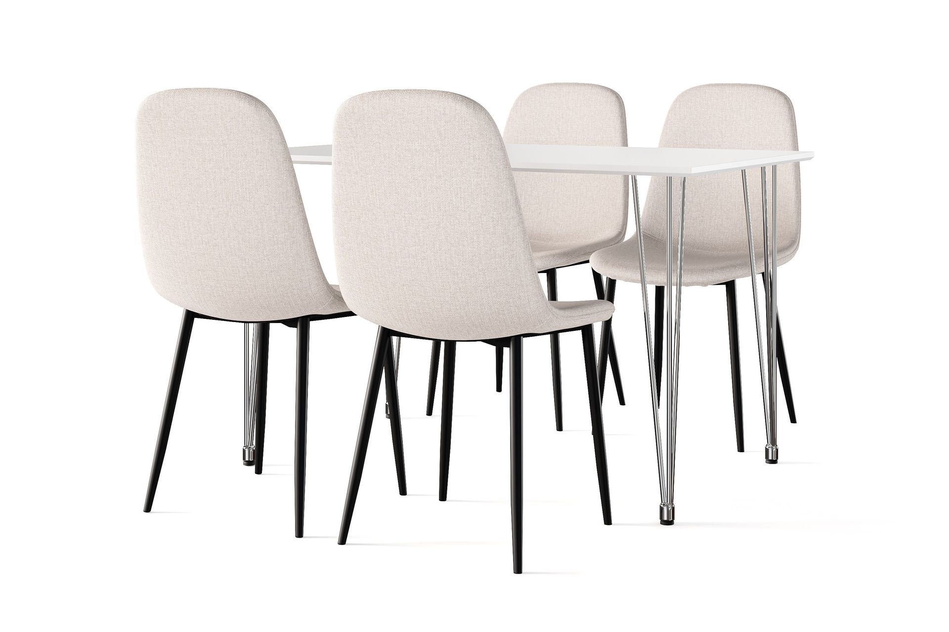 Kronblom Spisebord 120 cm + 4 stk Nibe stol beige med svarte ben - Hvit/Beige