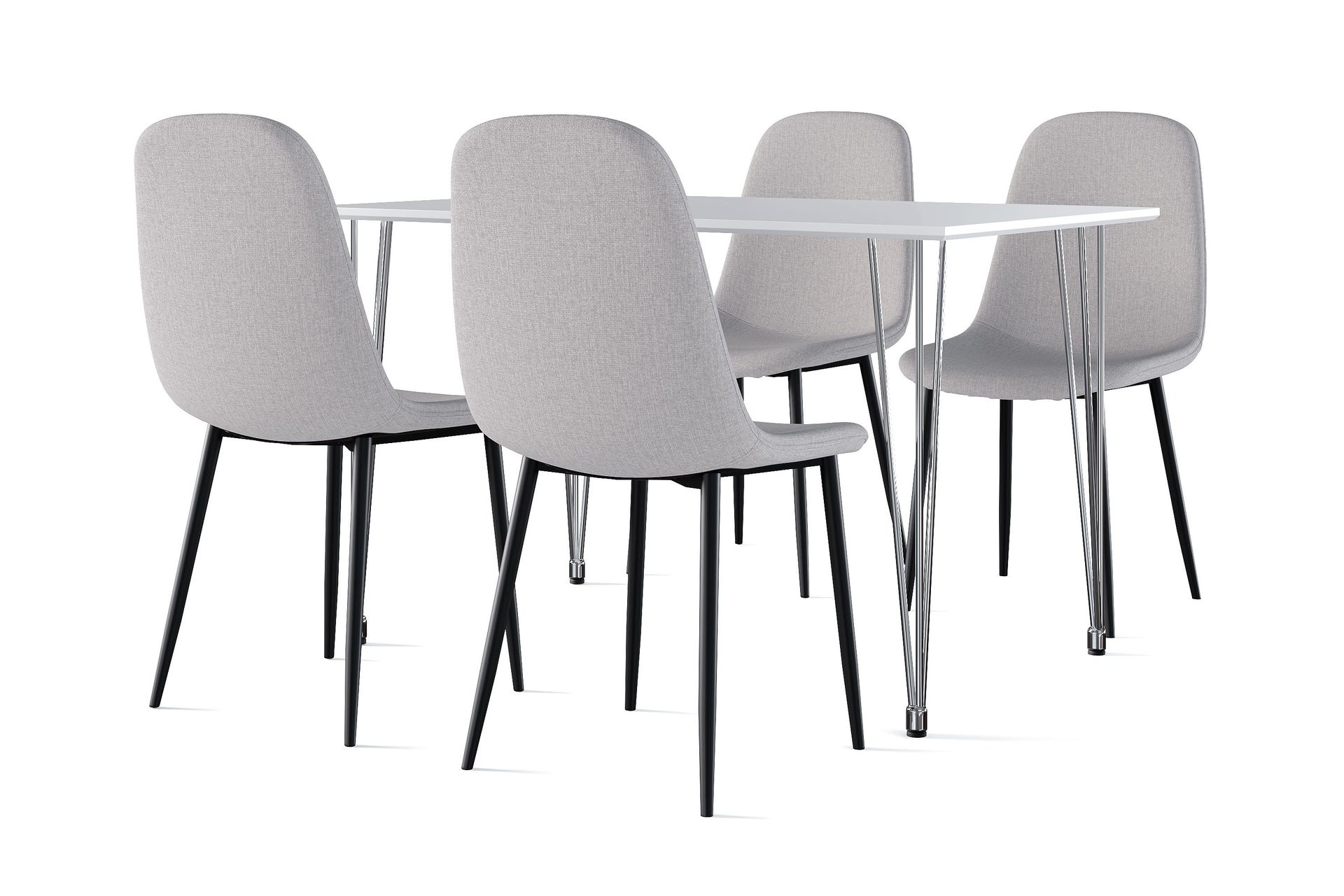 Kronblom Spisebord 120 cm + 4 stk Nibe stol grå med svarte ben - Hvit/Grå