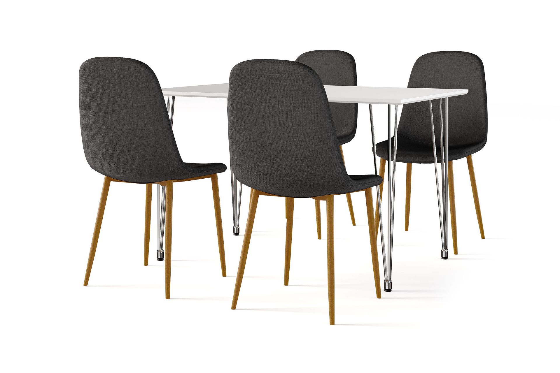 Kronblom Spisebord 120 cm + 4 stk Nibe stol svart med eikeben - Hvit/Svart