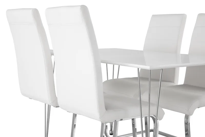 Kronblom Spisegruppe 120 cm med 4 Cibus Stol - Hvit/Krom/Hvit PU - Møbler - Bord - Spisegrupper