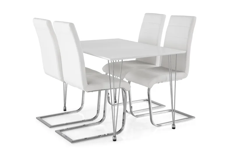Kronblom Spisegruppe 120 cm med 4 Cibus Stol, Hvit/Krom/Hvit PU