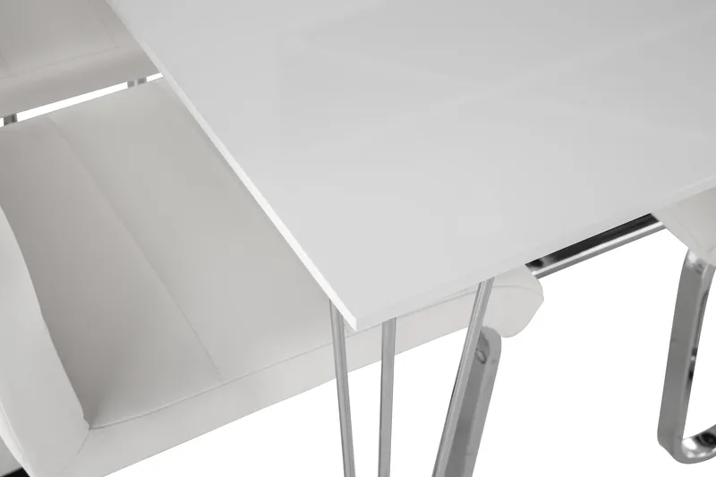 Kronblom Spisegruppe 120 cm med 4 Cibus Stol - Hvit/Krom/Hvit PU - Møbler - Bord - Spisegrupper