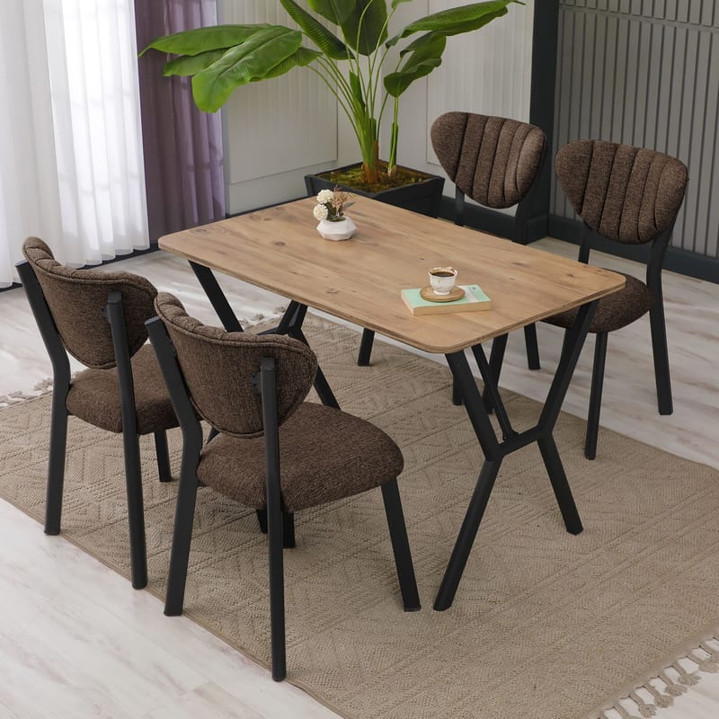 Krylor spisegruppe bord 110 cm + 4 stoler - Brun og Valnøtt - Møbler - Bord - Spisegrupper
