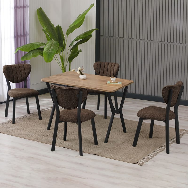 Krylor spisegruppe bord 110 cm + 4 stoler - Brun og Valnøtt - Møbler - Bord - Spisegrupper