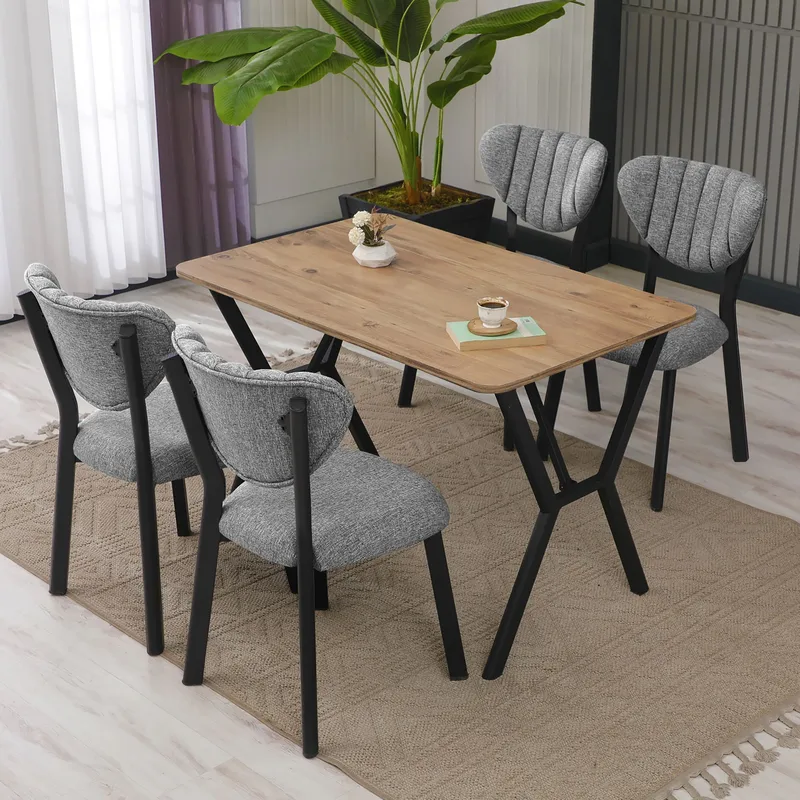 Krylor spisegruppe bord 110 cm + 4 stoler - Grå og Valnøtt - Møbler - Bord - Spisegrupper