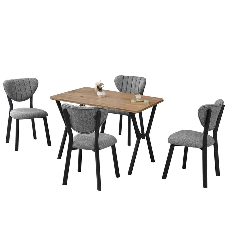 Krylor spisegruppe bord 110 cm + 4 stoler - Grå og Valnøtt - Møbler - Bord - Spisegrupper