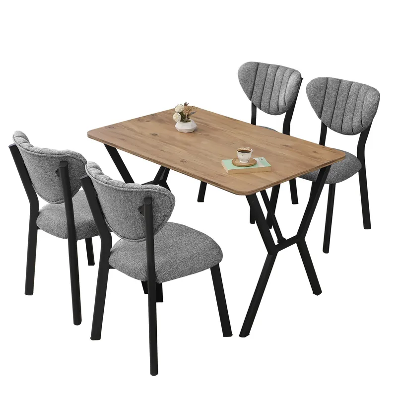 Krylor spisegruppe bord 110 cm + 4 stoler, Grå og Valnøtt