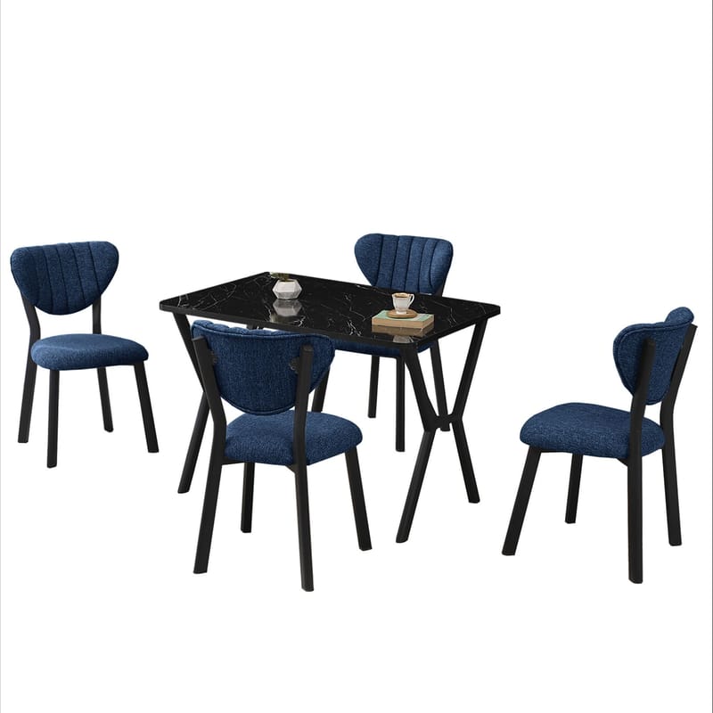 Krylor spisegruppe bord 110 cm + 4 stoler - Marineblå Svart - Møbler - Bord - Spisegrupper