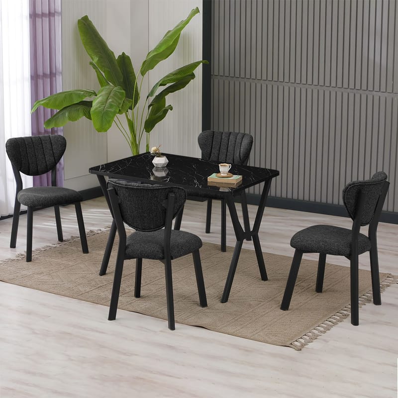 Krylor spisegruppe bord 110 cm + 4 stoler - Antrasitt/Svart - Møbler - Bord - Spisegrupper