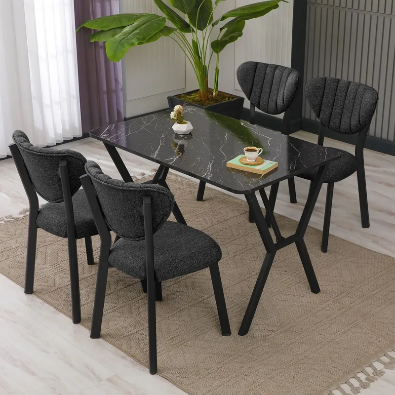 Krylor spisegruppe bord 110 cm + 4 stoler - Antrasitt/Svart - Møbler - Bord - Spisegrupper