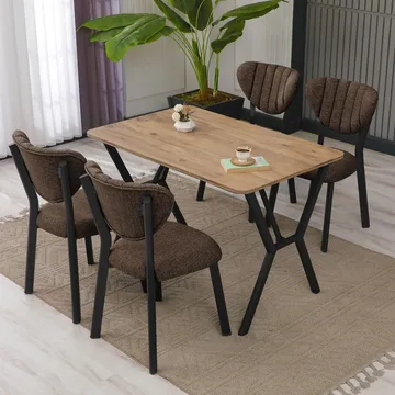 Krylor spisegruppe bord 110 cm + 4 stoler - Brun og Valnøtt - Møbler - Bord - Spisegrupper
