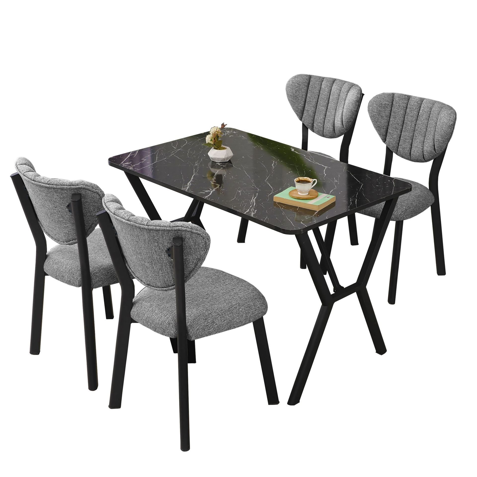 Krylor spisegruppe bord 110 cm + 4 stoler - Grå og Svart