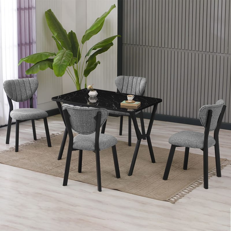 Krylor spisegruppe bord 110 cm + 4 stoler - Grå og Svart - Møbler - Bord - Spisegrupper