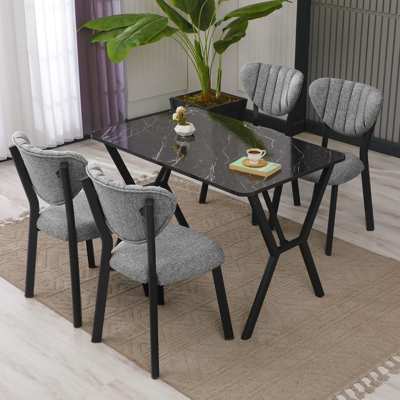 Krylor spisegruppe bord 110 cm + 4 stoler - Grå og Svart - Møbler - Bord - Spisegrupper