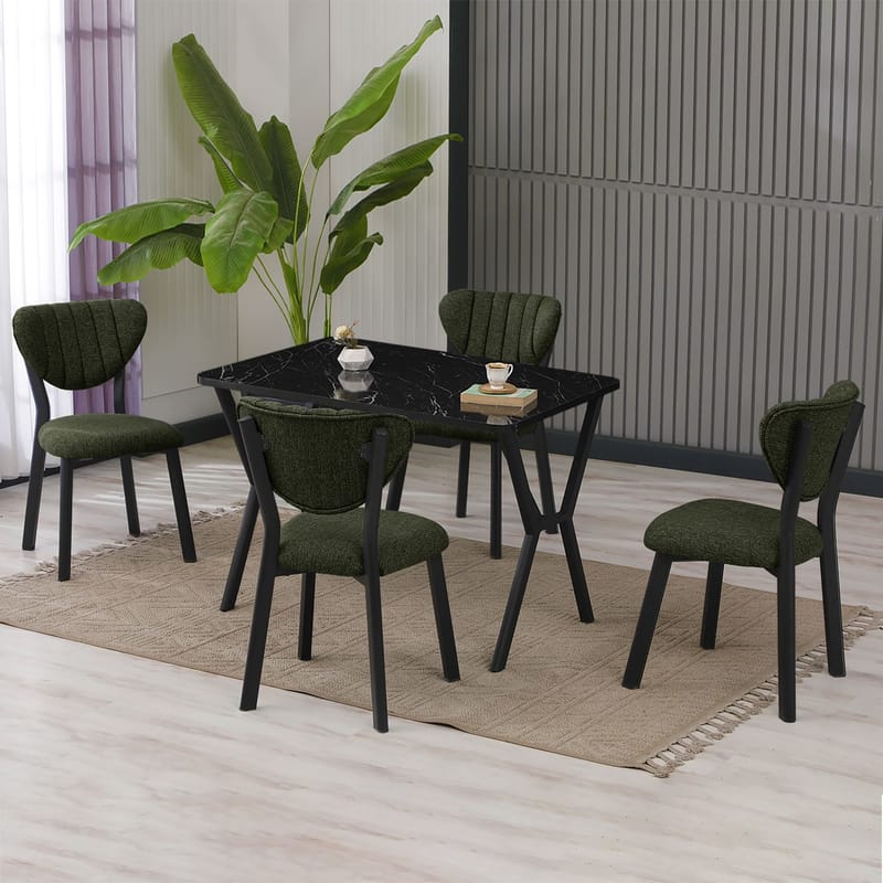 Krylor spisegruppe bord 110 cm + 4 stoler - Grønn og Svart - Møbler - Bord - Spisegrupper