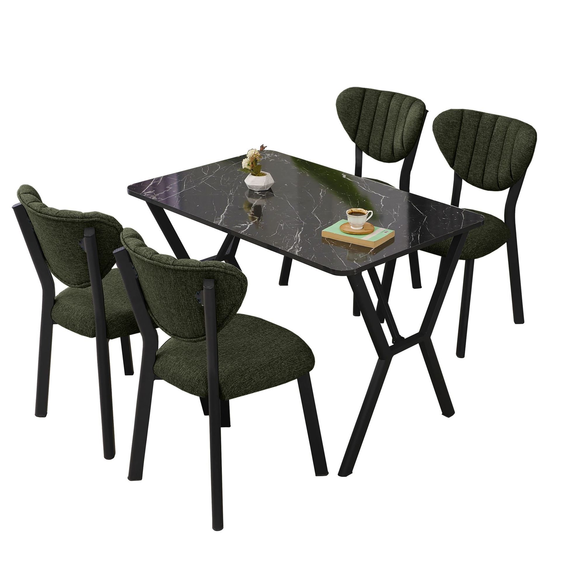 Krylor spisegruppe bord 110 cm + 4 stoler - Grønn og Svart