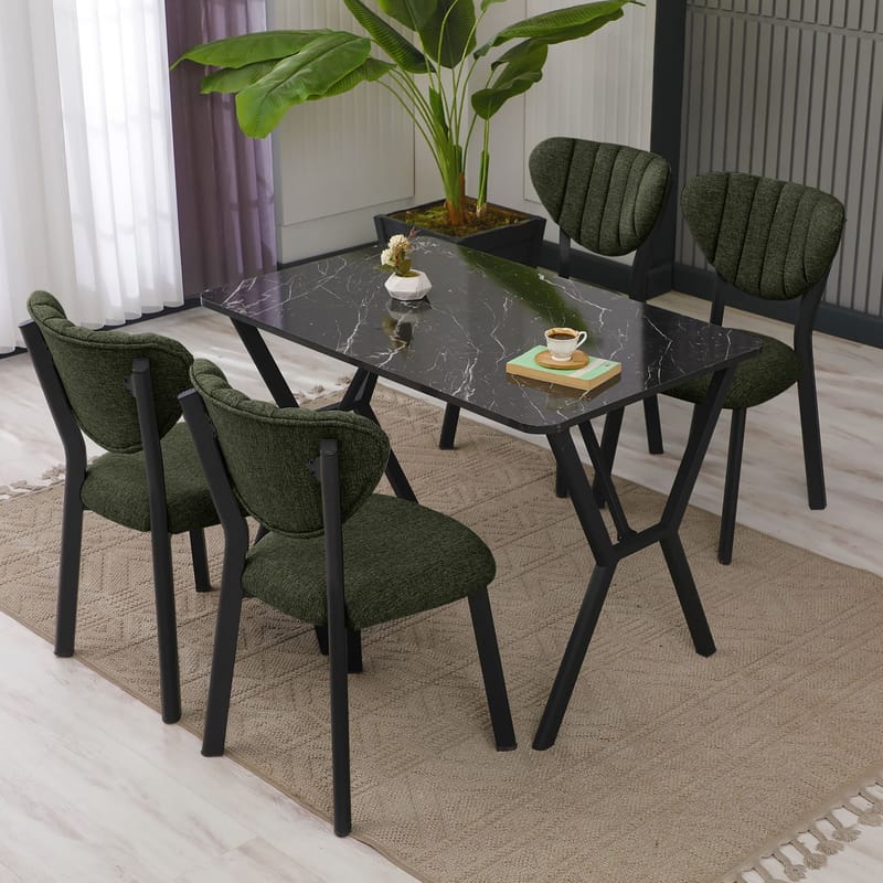 Krylor spisegruppe bord 110 cm + 4 stoler - Grønn og Svart - Møbler - Bord - Spisegrupper