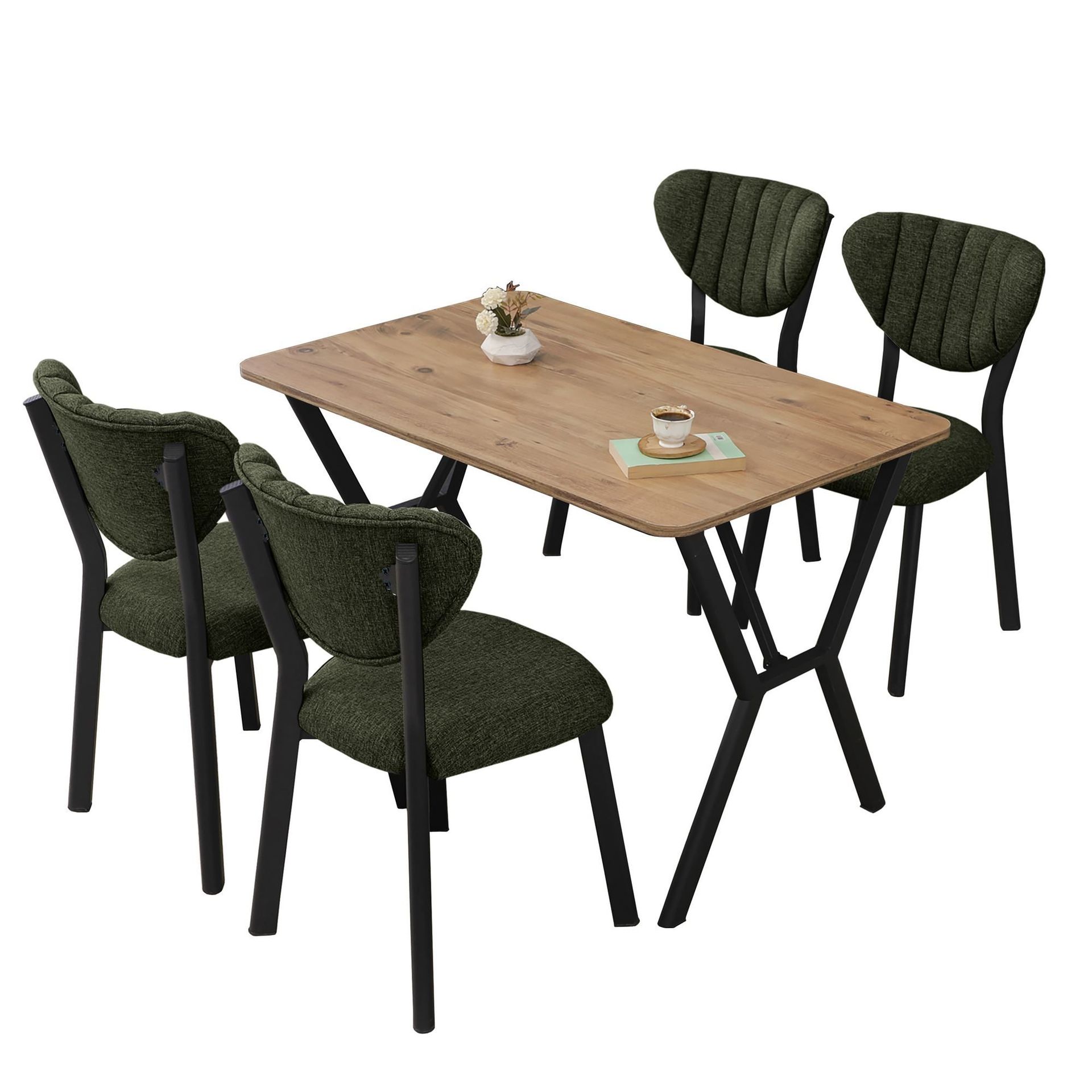 Krylor spisegruppe bord 110 cm + 4 stoler - Grønn og Valnøtt