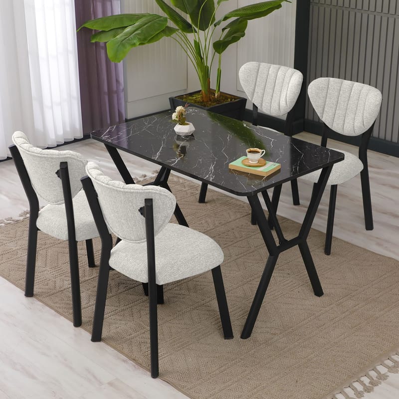 Krylor spisegruppe bord 110 cm + 4 stoler - Krem og Svart - Møbler - Bord - Spisegrupper