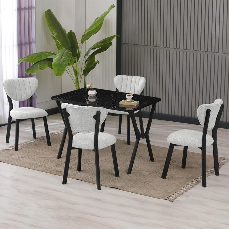 Krylor spisegruppe bord 110 cm + 4 stoler - Krem og Svart - Møbler - Bord - Spisegrupper