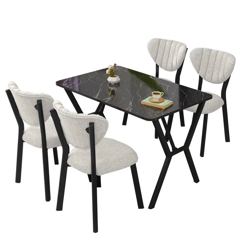 Krylor spisegruppe bord 110 cm + 4 stoler, Krem og Svart