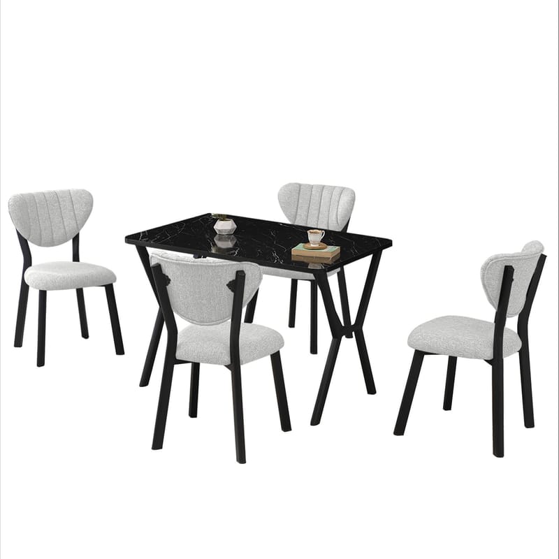 Krylor spisegruppe bord 110 cm + 4 stoler - Krem og Svart - Møbler - Bord - Spisegrupper