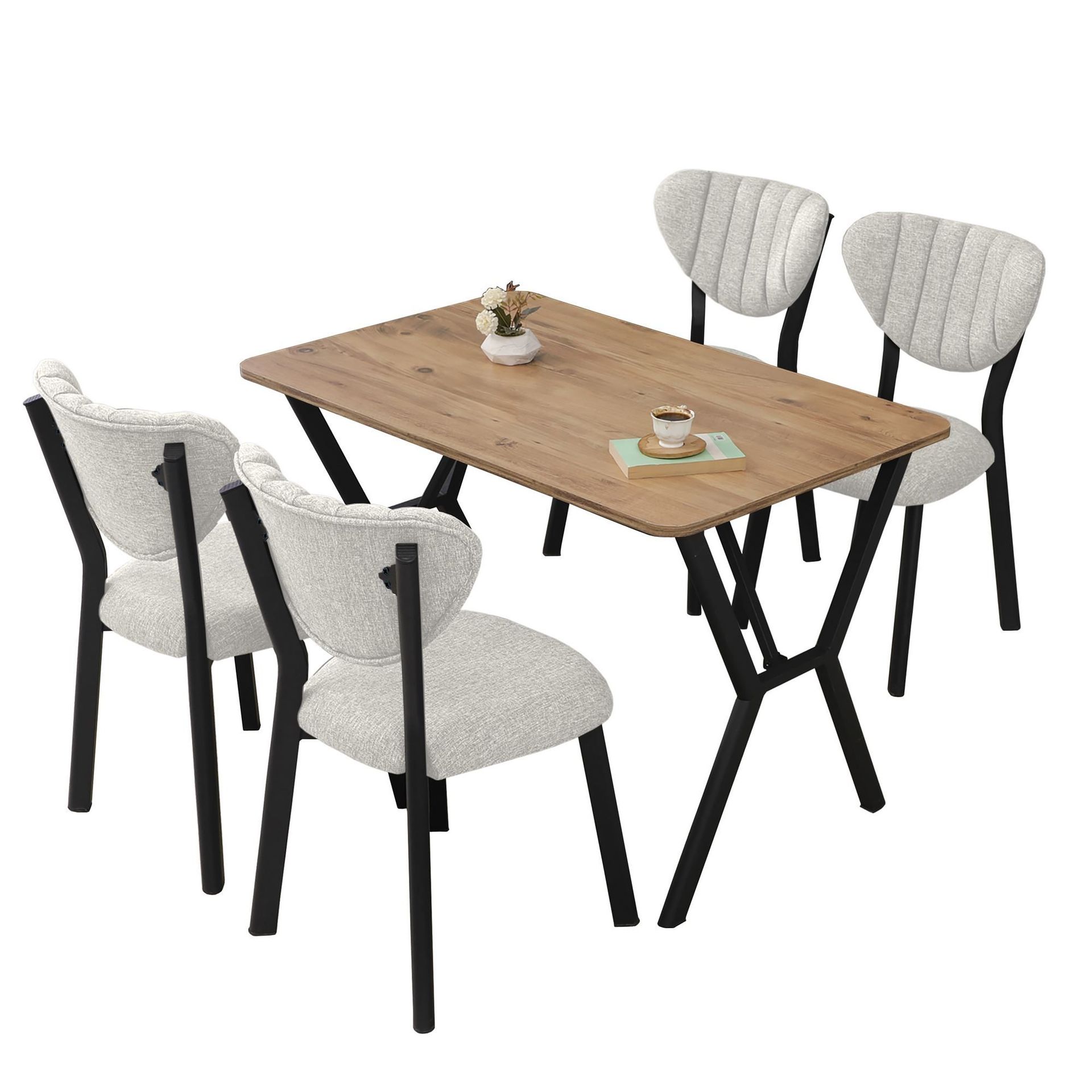 Krylor spisegruppe bord 110 cm + 4 stoler - Krem og Valnøtt