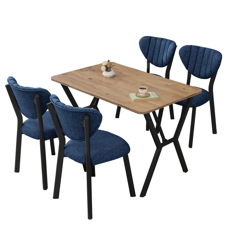 Krylor spisegruppe bord 110 cm + 4 stoler, Marineblå og Valnøtt