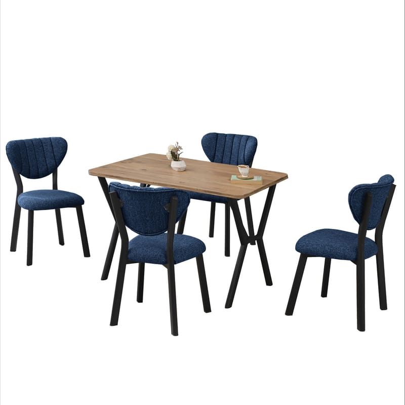 Krylor spisegruppe bord 110 cm + 4 stoler - Marineblå og Valnøtt - Møbler - Bord - Spisegrupper