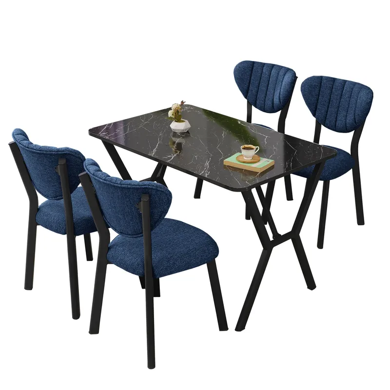 Krylor Spisegruppe Bord 110 cm + 4 Stoler, Marineblå Svart