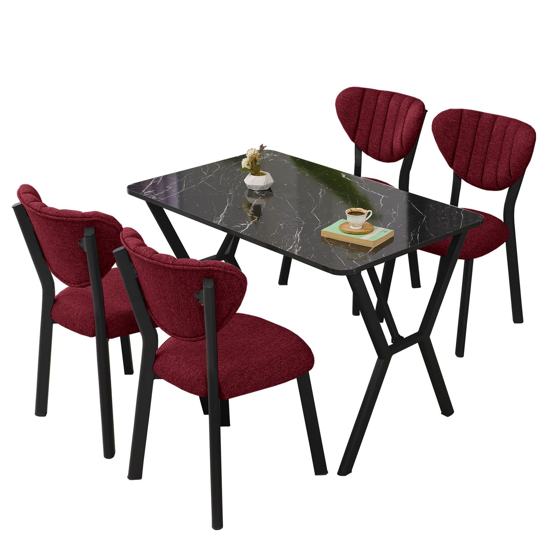 Krylor spisegruppe bord 110 cm + 4 stoler - Vinrød og Svart