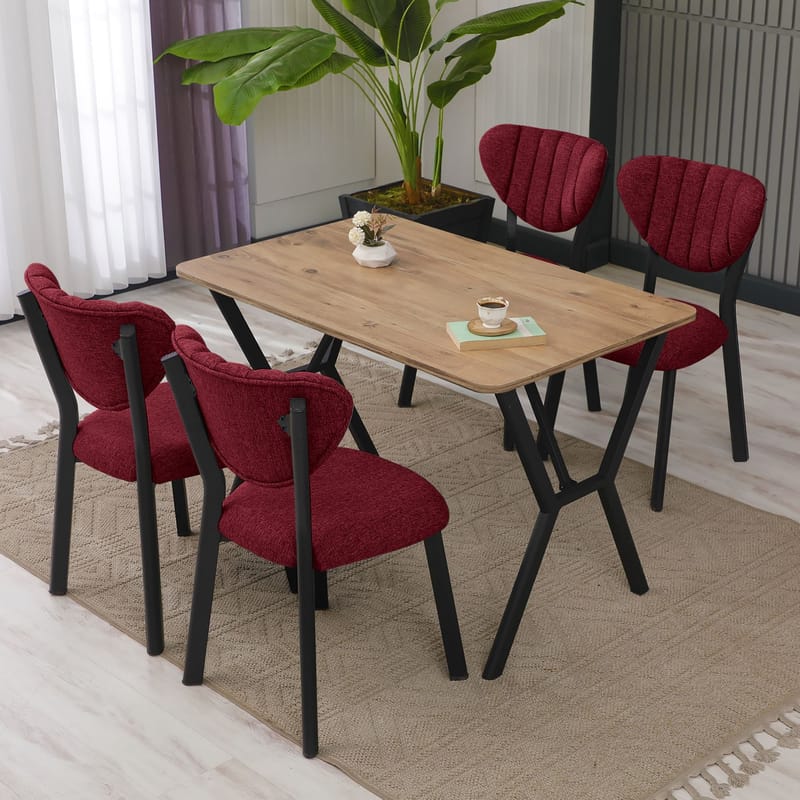 Krylor spisegruppe bord 110 cm + 4 stoler - Vinrød og Valnøtt - Møbler - Bord - Spisegrupper