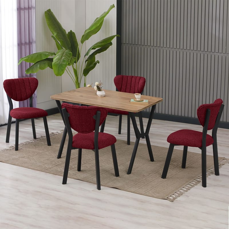 Krylor spisegruppe bord 110 cm + 4 stoler - Vinrød og Valnøtt - Møbler - Bord - Spisegrupper