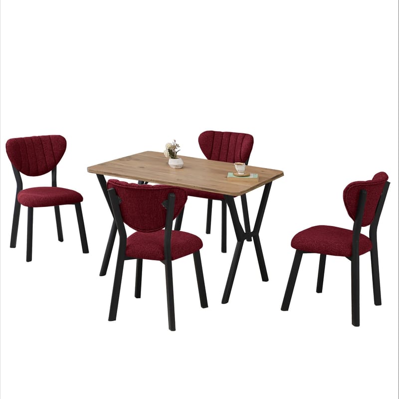 Krylor spisegruppe bord 110 cm + 4 stoler - Vinrød og Valnøtt - Møbler - Bord - Spisegrupper