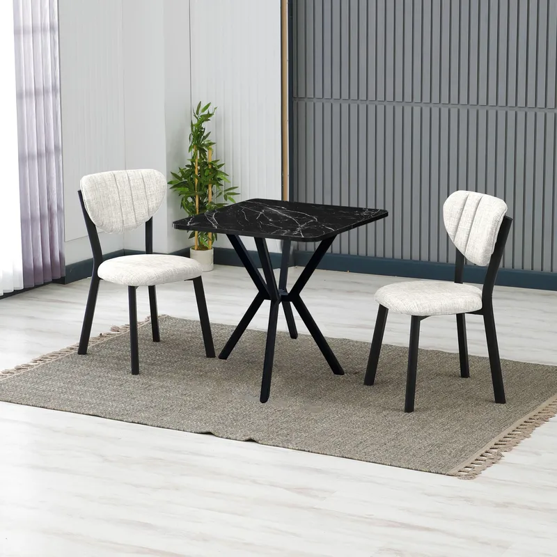 Krylor spisegruppe bord 70 cm + 2 stoler - Krem Svart - Møbler - Bord - Spisegrupper
