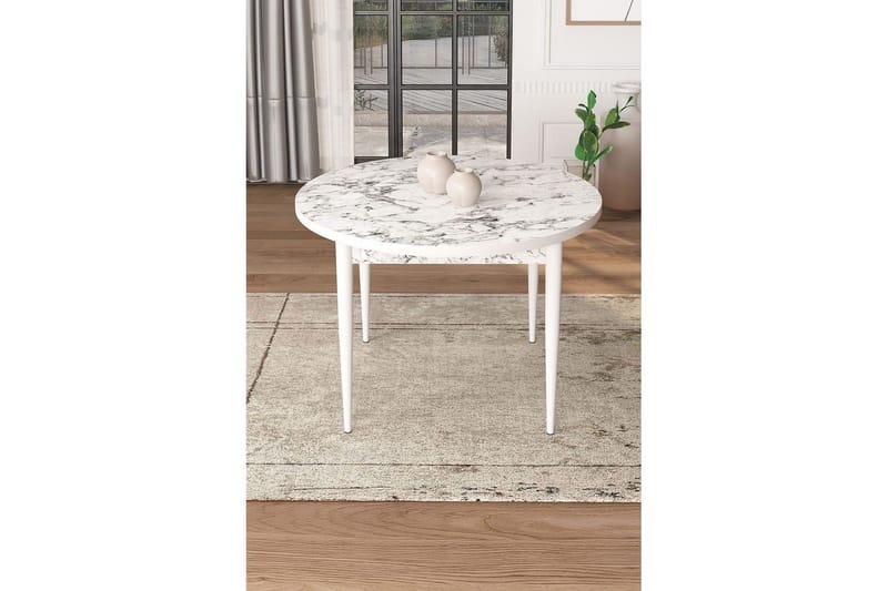 Kummer Spisebord 90 cm Rund - Hvit Marmor/Hvit - Møbler - Bord - Spisebord & kjøkkenbord