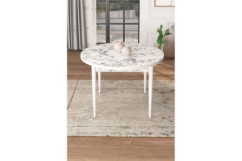 Kummer Spisebord 90 cm Rund - Hvit Marmor/Hvit - Møbler - Bord - Spisebord & kjøkkenbord