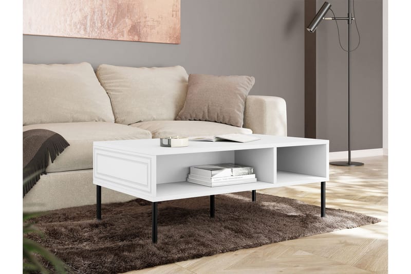 Laholm 110 cm Rektangulært Sofabord med Hyller i Malt Tre - Hvit - Møbler - Bord - Sofabord